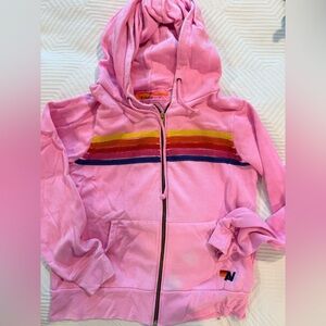 Pink aviator nation Hoodie with Rainbow Stripes